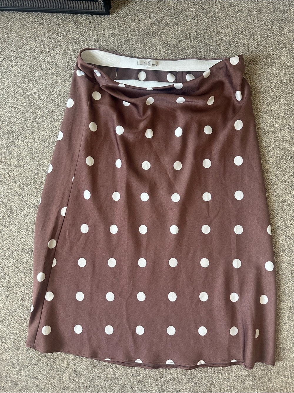LOFT Polka Dot Midi Skirt in Brown and White
